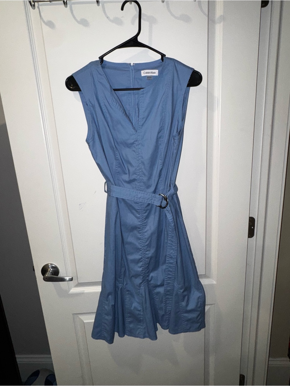 Calvin Klein Sky Blue Sleeveless Belted Midi Dress